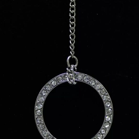 Silver Rhinestone Y Necklace with Circle Pendant NWT 20" - Picture 2 of 3